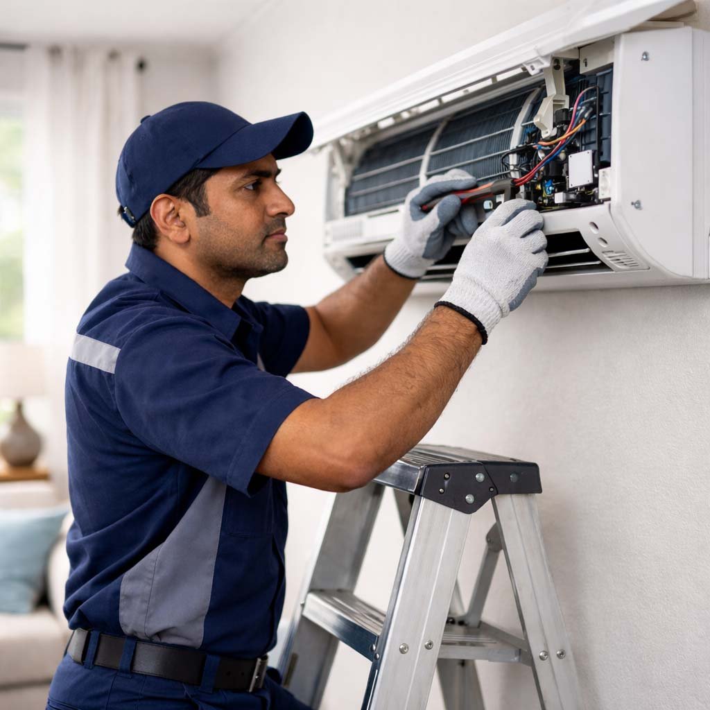 AC Technician repairing air conditioner in Jaipur
